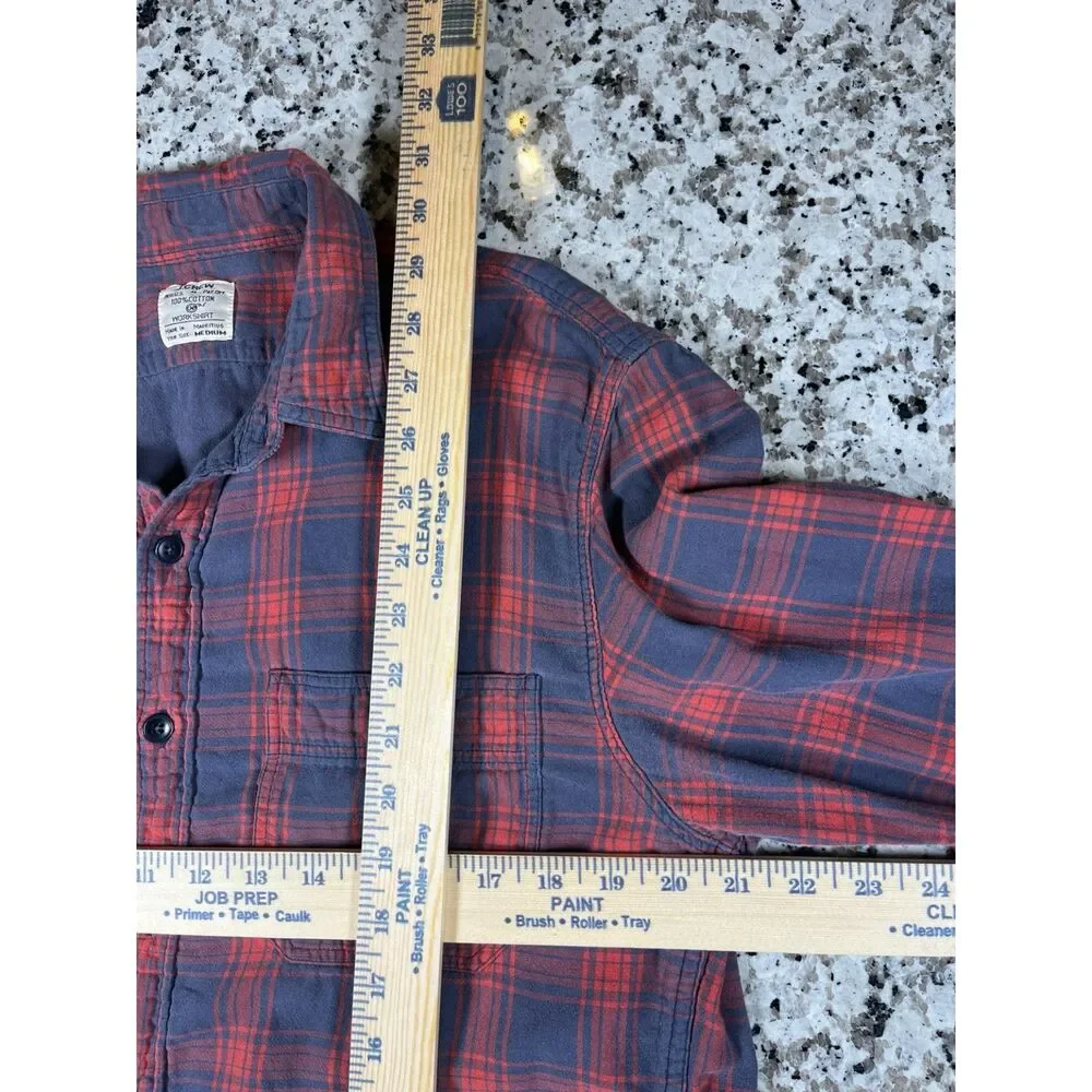 Vintage 90s J.Crew Men’s M Plaid Workshirt 100% Cotton Red Blue Button Up
